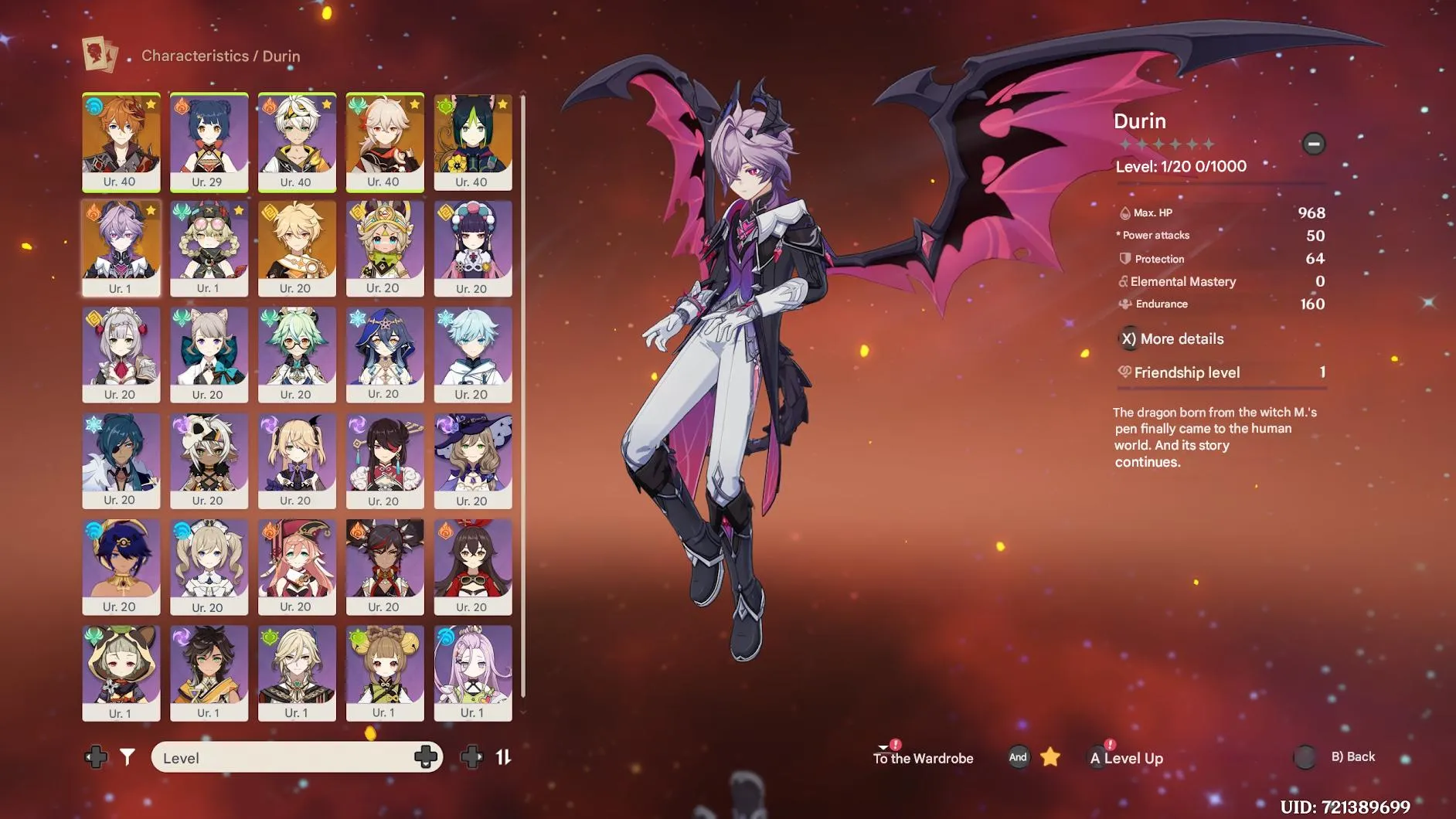 GI1309 Durin, Kazuha + Xiphos, Tartaglia, Tighnari C1, New Bennett Suit, Untouched World 